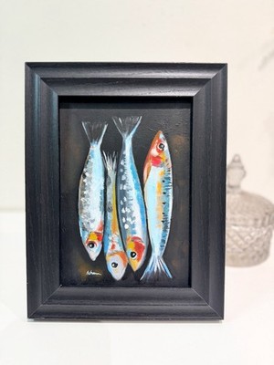 Sardinen Fisch Ölgemälde GERAHMT Original Essen Stillleben FineArt Sale 