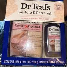 Dr Teals restore and replenish w/pink Salt 14 oz and Foaming Bath 3 Fl oz Gift