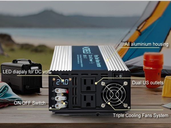 WZRELB 2500W 24VDC to 120VAC Pure Sine Wave Power Inverter RV car home ...
