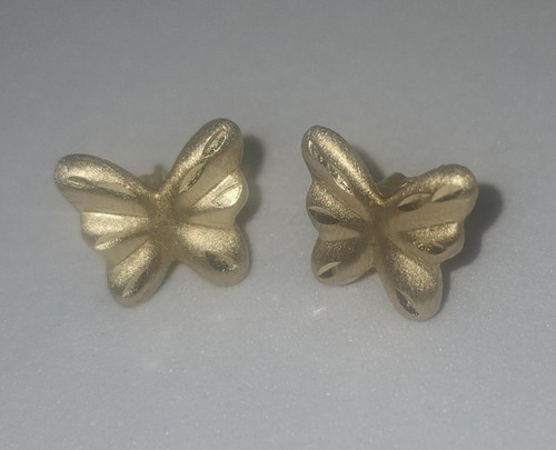 14K Solid Yellow Gold Diamond Textured Butterfly Earrings (no backs) Unbranded