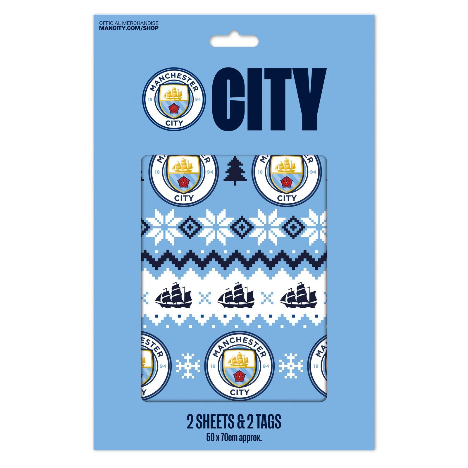 Manchester City FC Christmas 2 Sheets & 2 Tags Gift Wrap - Image 2
