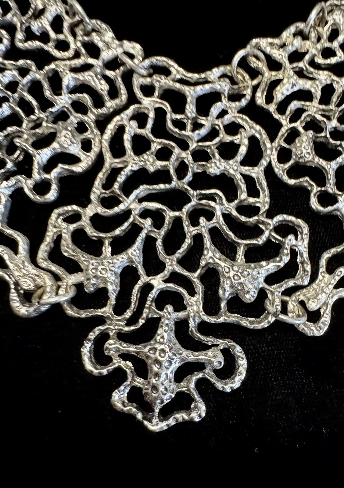 SilverTone Statement Necklace Earring Set Bib Dri… - image 7