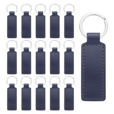 15Pcs Leather Rectangle Laser Engraving Keychain Blanks Dark Blue 3.7"x1"