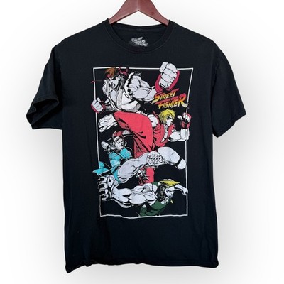 Street Fighter Cast Action Shots Men's Graphic Black T-Shirt Tee Size Med Capcom