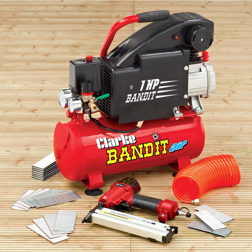 Clarke Bandit 4 Air Compressor 8 Litre + Nail / Stapler Kit - Picture 1 of 1