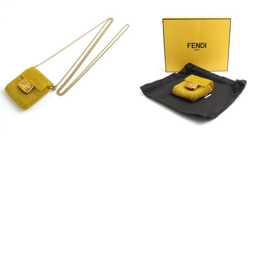 Fendi AirPods Case Beaded Yellow Chain Crossbody Bag Auth USED