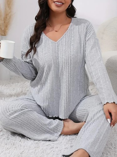 Dove Gray Ribbed Lounge Set – Plus Size Sweatsuit ✨FREE SHIP - Picture 5 of 5