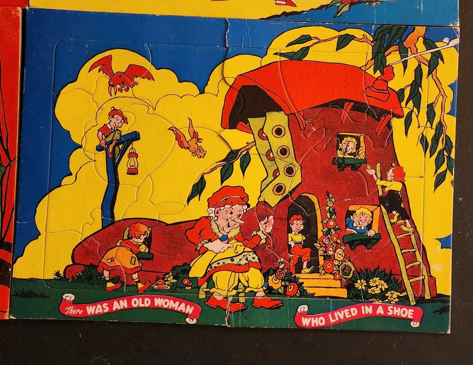 Vintage Nursery Rhyme Frame Tray Puzzles Lot Of 4 With Animal Shaped Pieces - Image 3 of 4