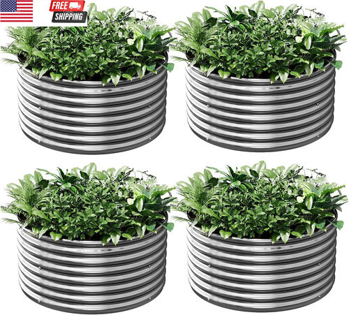 4 Pack round Galvanized Raised Garden Bed Outdoor,Metal Garden Bed for Vegetable