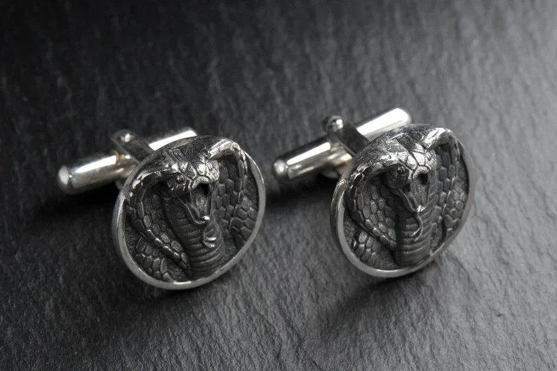 Boutons De Manchette Uniques En Argentium 935 - Design Serpent Cobra - Sur Mesure - Neuf