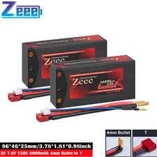 2xZeee 7.6V 2S Shorty Lipo Battery 6000mAh High Voltage 120C 4mm Bullet to T