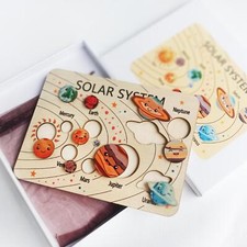 Wooden Solar System Puzzle Wooden Planets Learning Game for Kids Ages 3-5