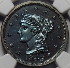 1849 NGC PF66+BN BRAIDED HAIR LARGE CENT - TOP POP COIN - ONLY 1 IN NGC