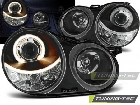 TUNING TEC Coppia Fari Fanali Anteriori Tuning POLO 9N 11.01-04.05 ANGEL EYES Nero H7 + H7