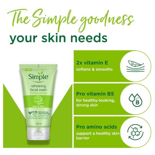 Simple Refreshing Face Wash 150 ml | 100% Soap-Free Formula for Soft, Clean Skin - Picture 7 of 10