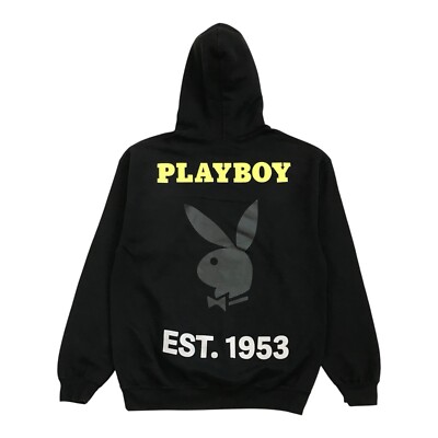 PLAYBOY HOODIE SMALL S MENS BLACK SWEATSHIRT PULLOVER BUNNY LOGO