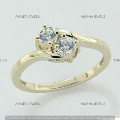 2 CT Round Cut Moissanite Two Stone Anniversary Ring 14k Real Yellow Gold Plated