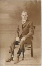 Real Photo Postcard Man in Chair Studio RPPC Antique
