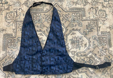 VTG GUN METAL BLUE TUXEDO VEST DRESS MENS ADJUSTABLE ABSTRACT PATTERN UNBRANDED