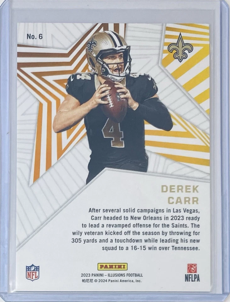 2023 Panini Illusions 'Shining Stars' #6 Derek Carr - New Orleans Saints - Image 2 of 2