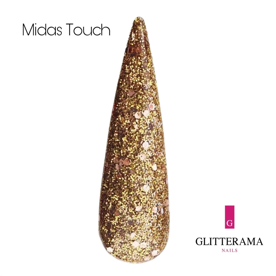 MIDAS TOUCH Coloured Glitter Acrylic Powder Glitterama nails rose gold sparkle