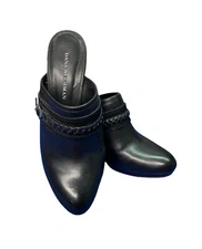 DANA BUCHMAN "LANE" Black Leather Clogs Slip On Heels Shoes Sz 8.5M