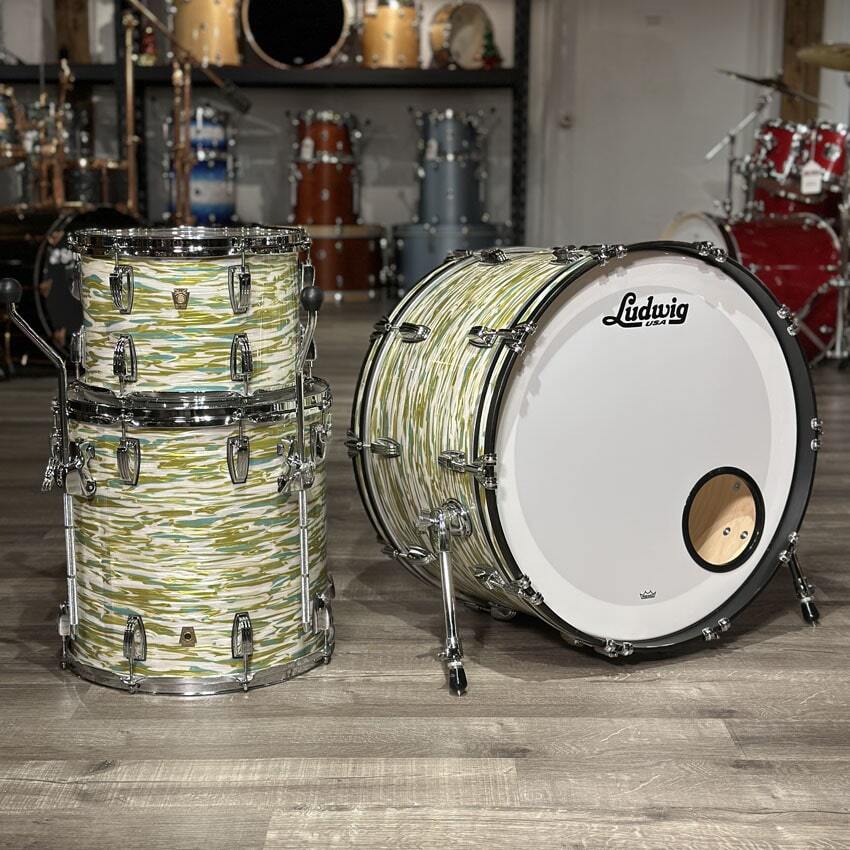Used Ludwig Classic Maple Pro Beat 3pc Drum Set Blue Olive Oyster-DCP