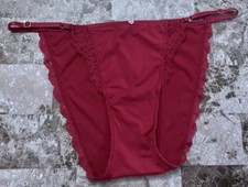 VICTORIA'S SECRET MAROON LACE SMOOTH GOLD ADJUSTABLE STRAP STRING BIKINI PANTIES