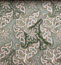 Linen Fabric Vintage BUTA Paisley Kashmiri Green Pink Curtain Blind Upholstery