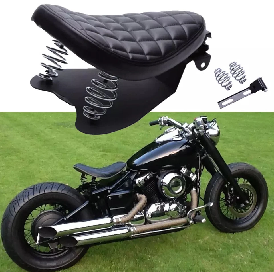 Spring Solo Seat W/Base Saddle Bobber For Yamaha V-Star 250 650 950 1100 1300 US - Imagem 2 de 4