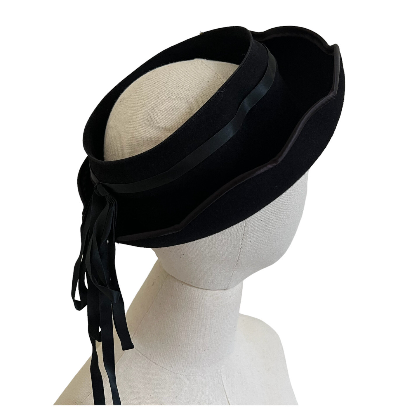 1940s 1950s Open Crown Halo Black Wool Hat Funeral Vintage