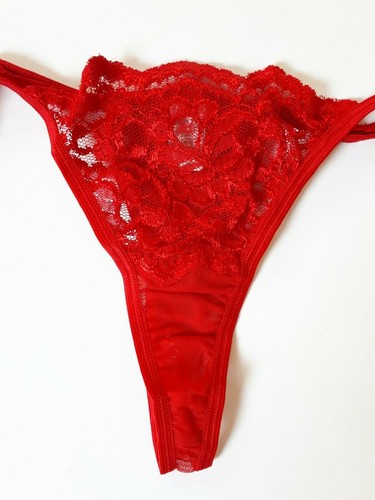 Shirley of Hollywood Size 16-18 Sheer Red Lace Thong Adjustable Waist Knickers - Picture 6 of 7