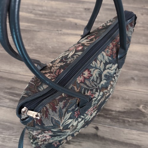 Atlantic Green Floral Tapestry Carry On 17x13 in Carpet Bag Mary Poppins Vintage - Picture 5 of 14