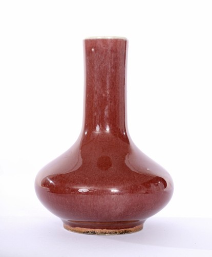 Vase chinois en porcelaine émaillée fleur de pêche flambée sang de bœuf années 30 - Photo 5 sur 11