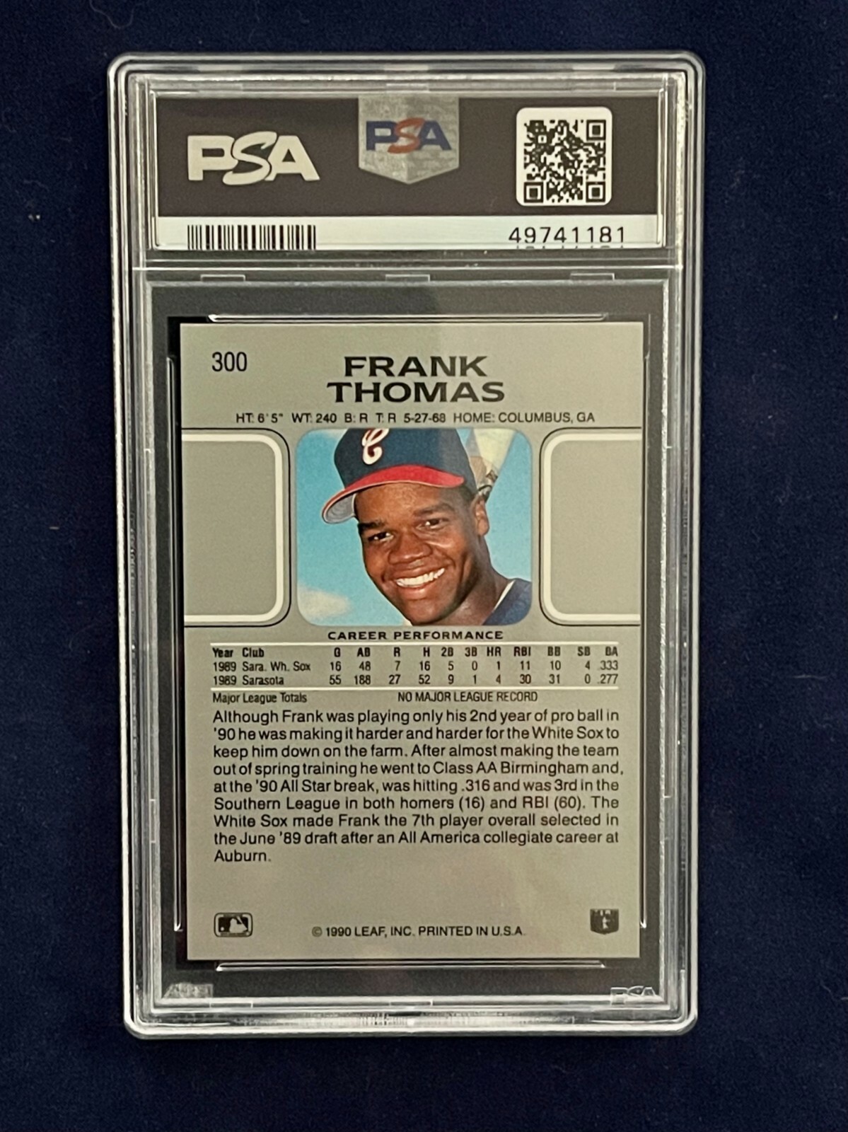 👀🔥📈 1990 Leaf Frank Thomas ROOKIE - PSA MINT 9!!!! RARE! 👀🔥📈 view 4