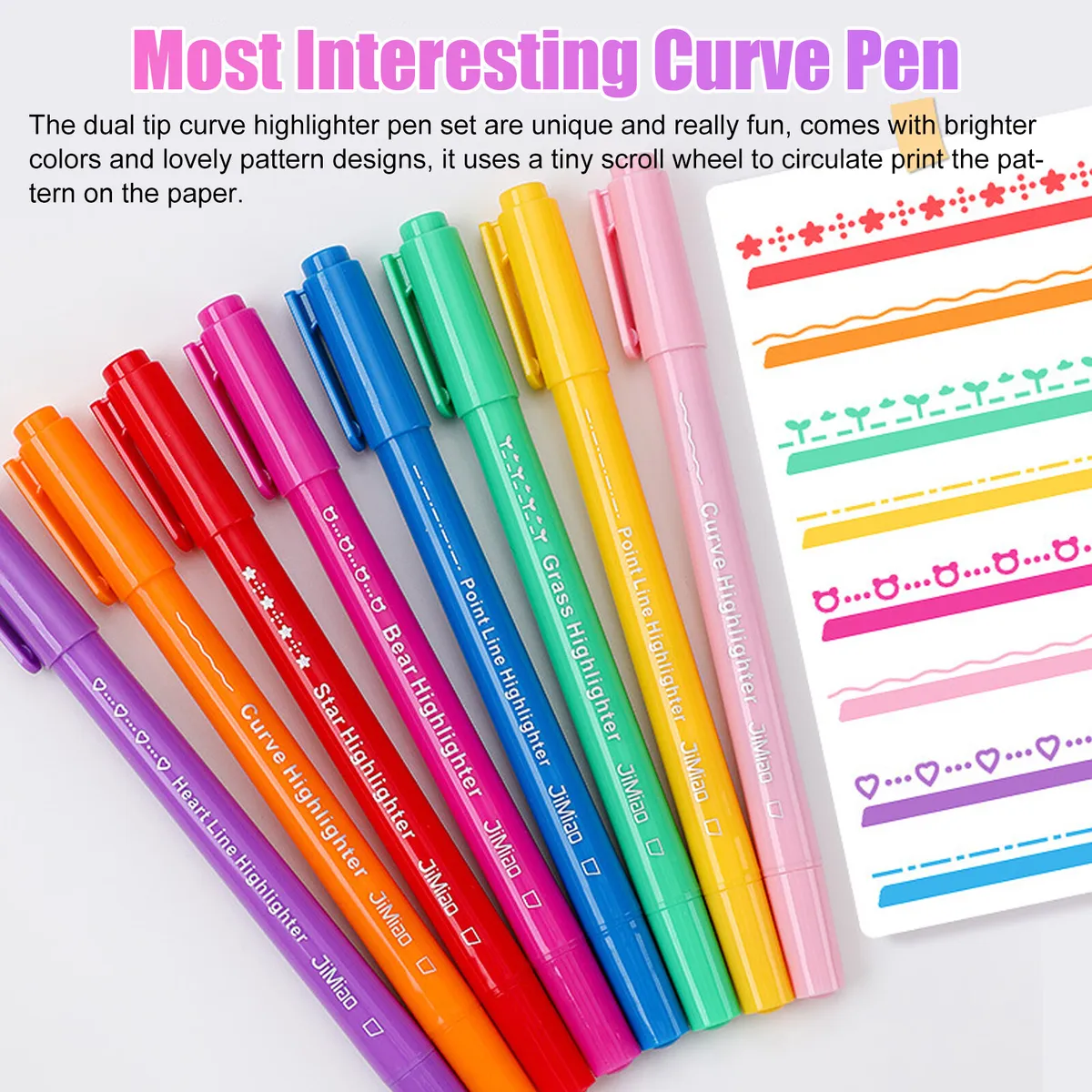 Curve Highlighter Pen Set 8 Colors Universal Permanent Dual Tip Markers for  Kids
