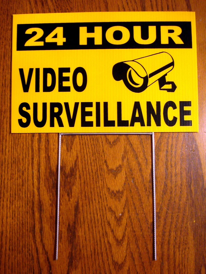 HARRINGTON SIGNS 24 HOUR VIDEO SURVEILLANCE Coroplast Outdoor YARD SIGN 8x12 with Stake NEW