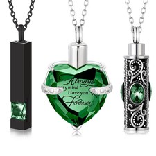MTLEE 3 Pieces Cremation Urn Necklace for Ashes Vertical Bar Zircon, Heart Cr...