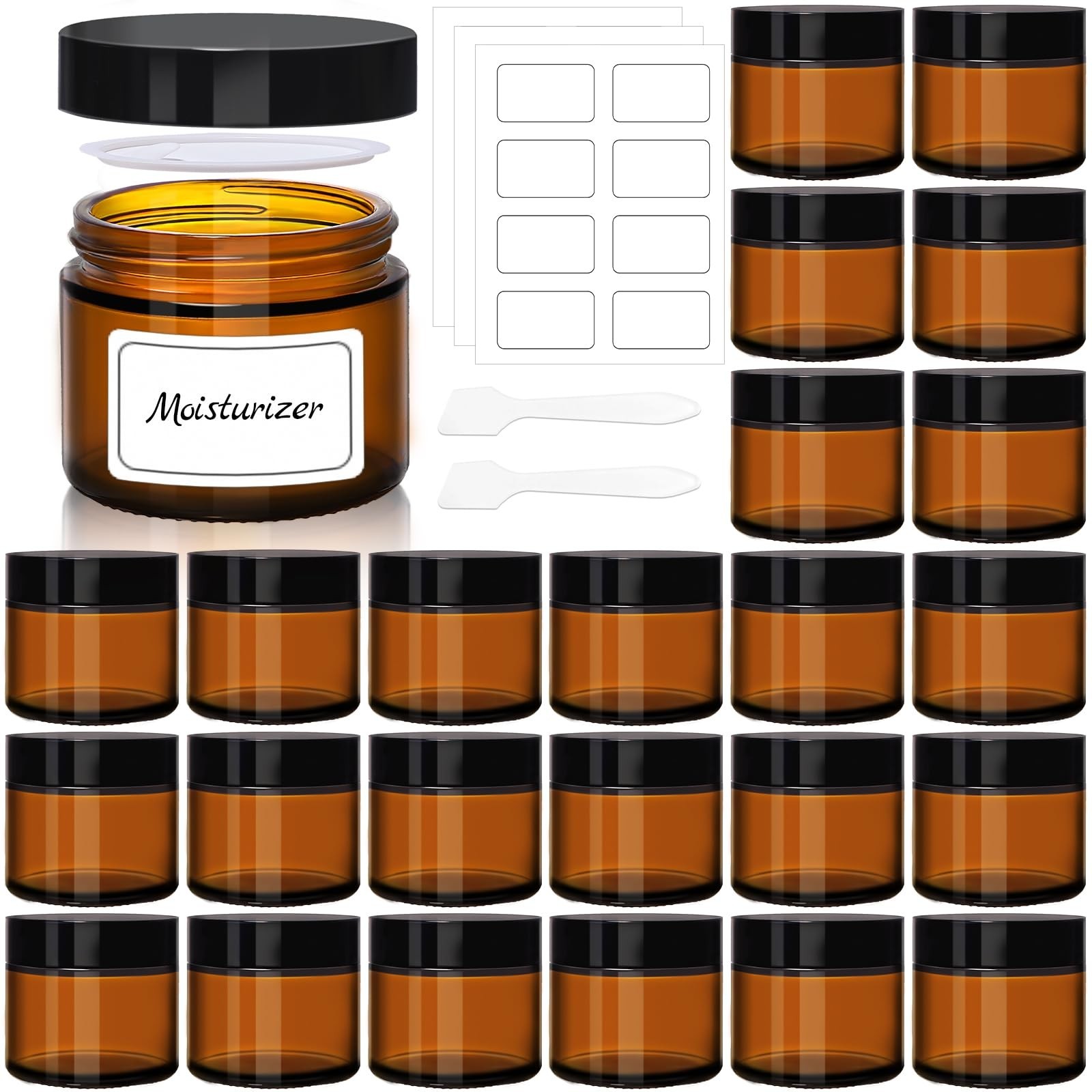 Amber 2oz Glass Jars with Lids - 24 Pack Brown Small Cosmeti