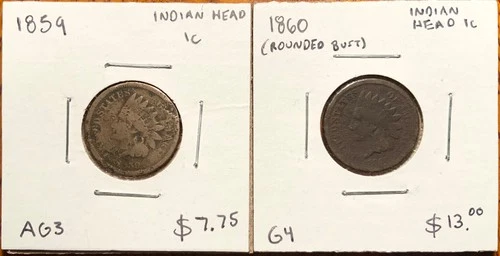 1859 & 1860 (Rounded Bust) United States Indian Head Cent 1c