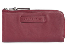 Longchamp 3D Quarter Zip Around Leather Wallet NIB Gift BOX Grape