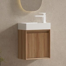 16" Solid Wood Wall Mount Bathroom Vanity Resin Basin Sink Right Left Set