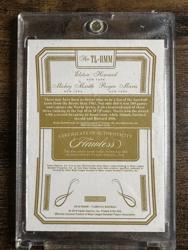 2019 Panini Flawless Triple Legends Mantle, Maris, Howard #TL-HMM Ruby /20 (MEM) - Imagem 2 de 2
