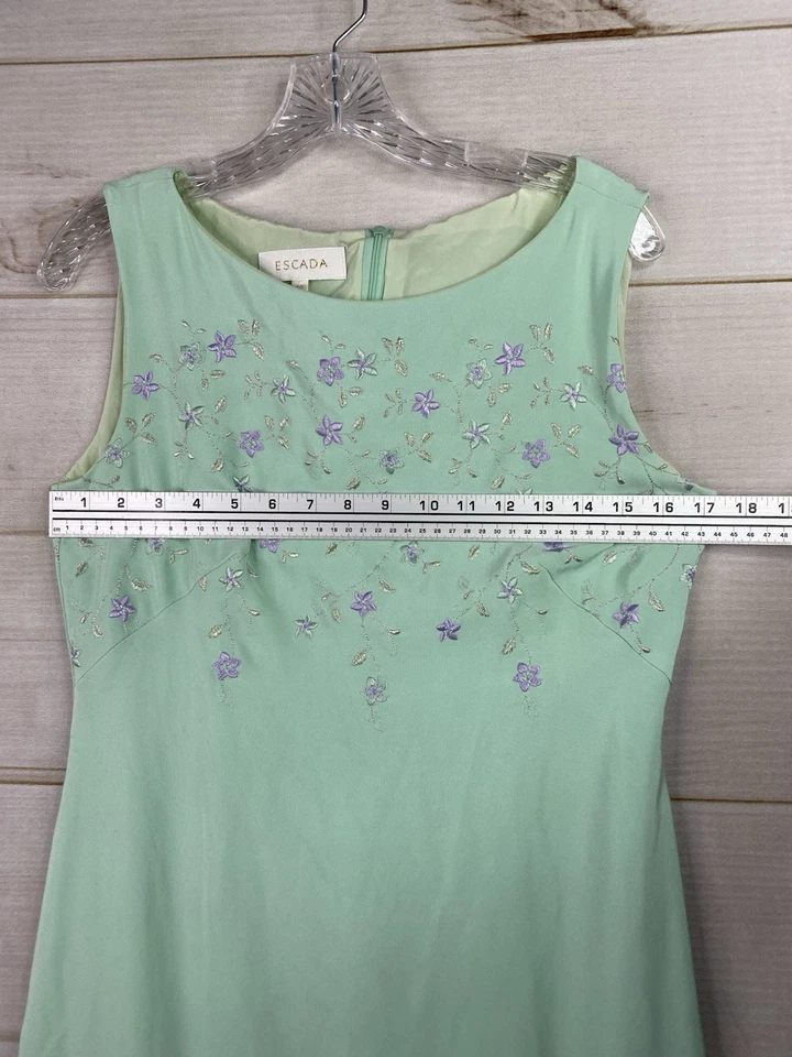 Vestido ESCADA 40 M Vintage Seda Bordado Verde Menta Sin Mangas Forrado Italia Foto 4 de 4