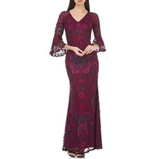 JS Collection Women's Soutache Embroidered Trumpet Gown Black Jam Size 4 358