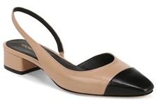 Veronica Beard Cecile Size 8.5 Bisque/Black Leather Cap-Toe Slingback Heel