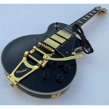 6 Strings Electric Guitar Bone Nut Glossy Black Finished Gold Bigsby Tremolo