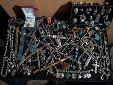 Lot 88Pcs 1500Gr Native Taxco Mexico Vtg Sterling S Gold Multi-Stone Jewelry Lot