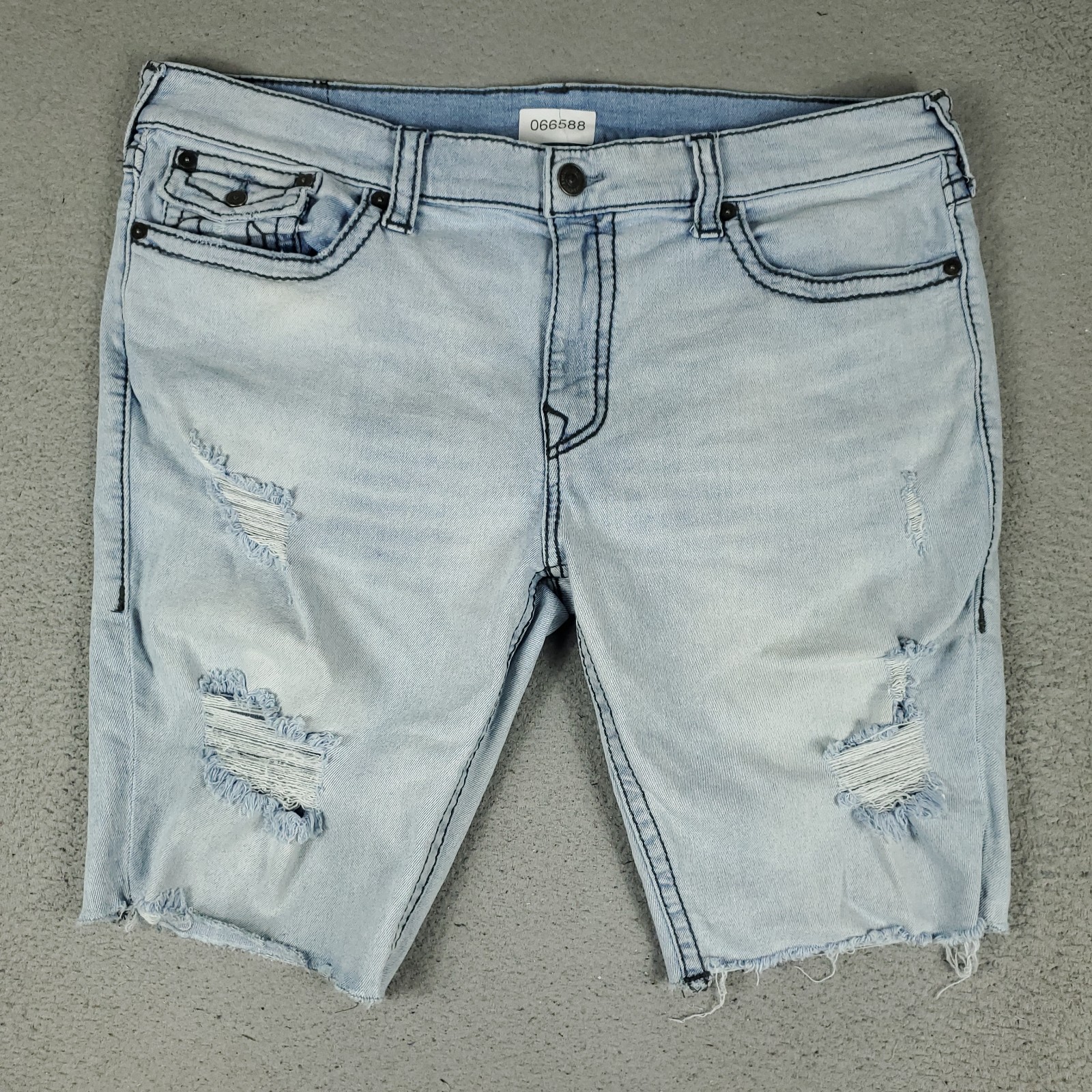 True Religion Shorts Mens 42 Blue Geno Relaxed Slim Distressed Denim Jeans