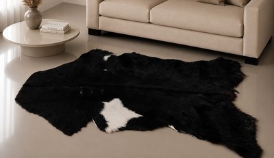 Echtes Ziegenfell Haare auf Leder Tierfell Überwurf kleine Fläche Teppich 86x56cm 3876